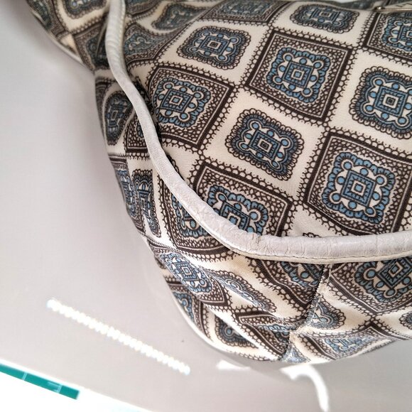 Vintage RARE Prada Hobo Handbag Blue Brown Paisley Nylon Leather Trim Medium - Picture 9 of 16